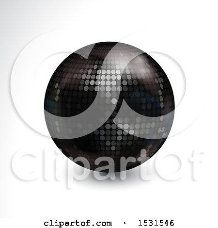 Clipart of a 3d Black Disco Ball on a Shaded White Background - Royalty Free Vector Illustration by elaineitalia