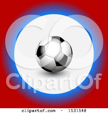 Clipart of a 3d Soccer Ball in a Circle of White, Blue and Red - Royalty Free Vector Illustration by elaineitalia