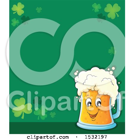 Clipart of a St Patricks Day Border with Shamrocks and a Beer Character - Royalty Free Vector Illustration by visekart