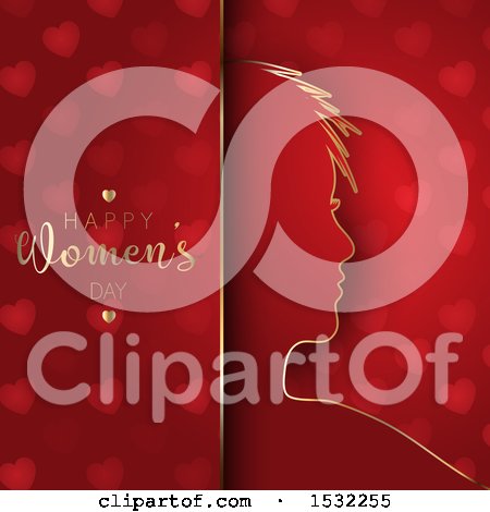 Clipart of a Happy Womens Day Design with a Silhouetted Woman on Red Hearts - Royalty Free Vector Illustration by KJ Pargeter