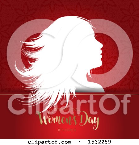 Clipart of a Happy Womens Day Design with a Silhouetted Woman on Red - Royalty Free Vector Illustration by KJ Pargeter