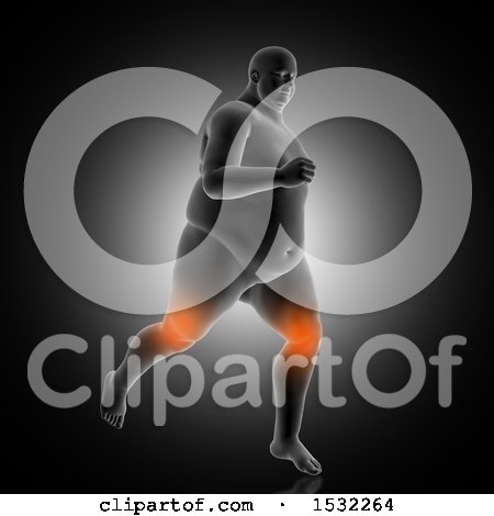 Clipart of a 3d Overweight Man Running, with Glowing Knees - Royalty Free Illustration by KJ Pargeter