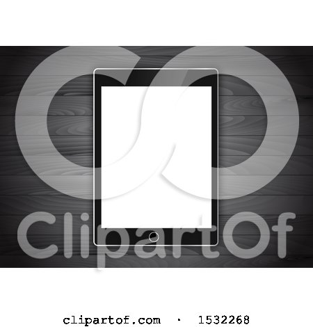 Clipart of a 3d Tablet with a Blank Screen, Resting on a Wood Surface - Royalty Free Vector Illustration by KJ Pargeter