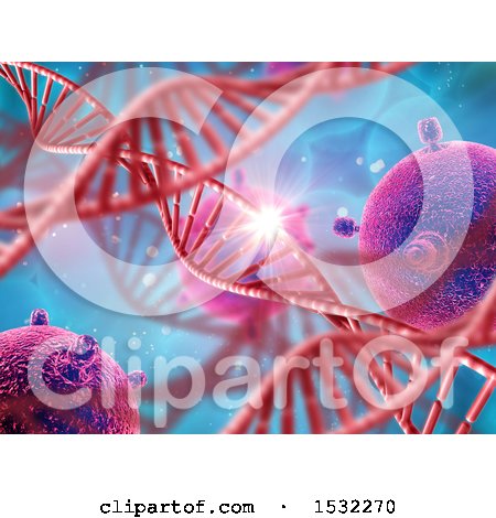 Clipart of a 3d Dna Strand and Virus Background - Royalty Free Illustration by KJ Pargeter