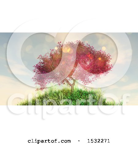 Clipart of a 3d Cherry Tree on a Hill - Royalty Free Illustration by KJ Pargeter