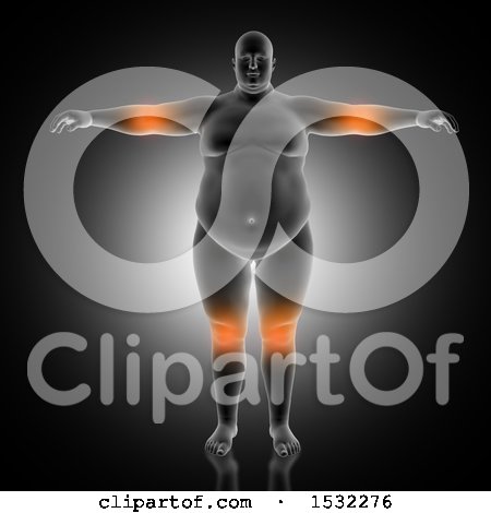 Clipart of a 3d Overweight Man with Glowing Elbows and Knees - Royalty Free Illustration by KJ Pargeter