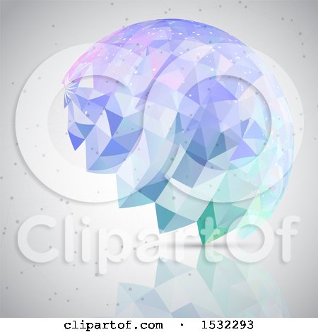 Clipart of a Geometric Low Poly Brain and Connections on Gray - Royalty Free Vector Illustration by KJ Pargeter