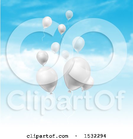Clipart of a Blue Sky with Floating White Balloons - Royalty Free Vector Illustration by KJ Pargeter