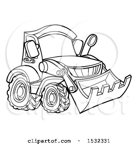 Clipart of a Lineart Bulldozer Digger - Royalty Free Vector Illustration by AtStockIllustration