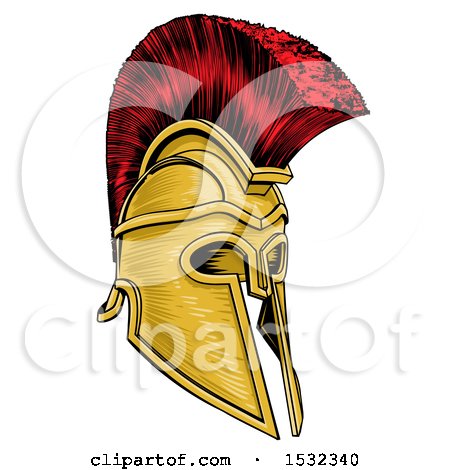 Clipart of a Gold and Red Trojan Spartan Helmet - Royalty Free Vector Illustration by AtStockIllustration