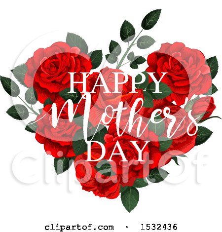 Clipart of a Happy Mothers Day Greeting over a Heart Formed of Red Roses - Royalty Free Vector Illustration by Vector Tradition SM