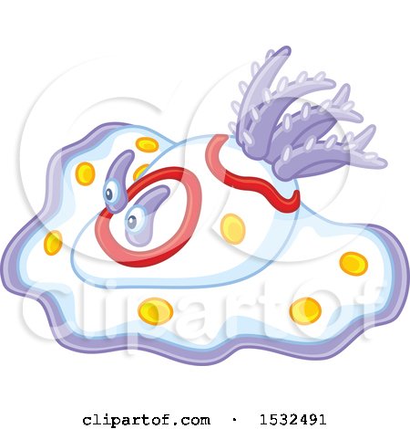 Clipart of a Purple White Red and Yellow Nudibranch Sea Slug - Royalty Free Vector Illustration by Alex Bannykh