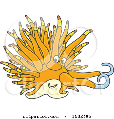 Clipart of a Yellow Brown and Orange Nudibranch Sea Slug - Royalty Free Vector Illustration by Alex Bannykh