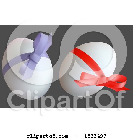 Clipart of 3d Easter Eggs with Ribbons and Bows on Gray - Royalty Free Vector Illustration by dero