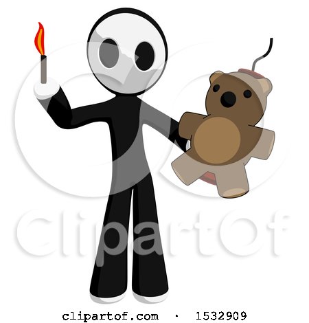 Clipart of a Maskman Holding a Teddy Bear Strapped to Dynamite and a Lit Match - Royalty Free Illustration by Leo Blanchette