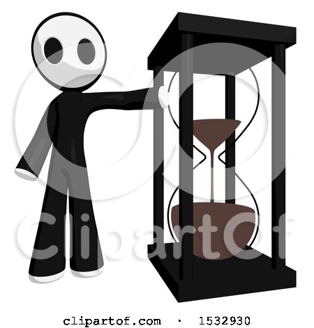 Clipart of a Maskman by a Giant Hourglass - Royalty Free Illustration by Leo Blanchette