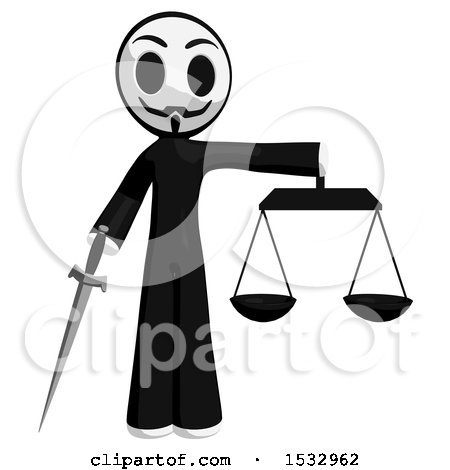 Clipart of a Little Anarchist Holding a Sword and the Scales of Justice - Royalty Free Illustration by Leo Blanchette