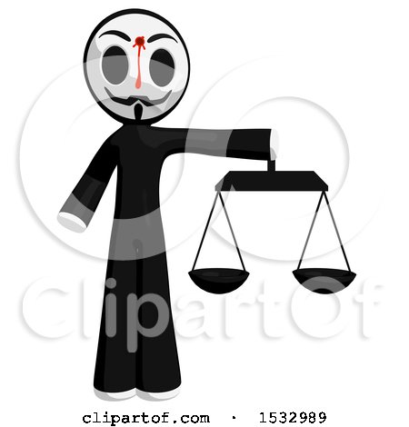 Clipart of a Little Anarchist with a Bleeding Shot in the Forehead, Holding the Scales of Justice - Royalty Free Illustration by Leo Blanchette