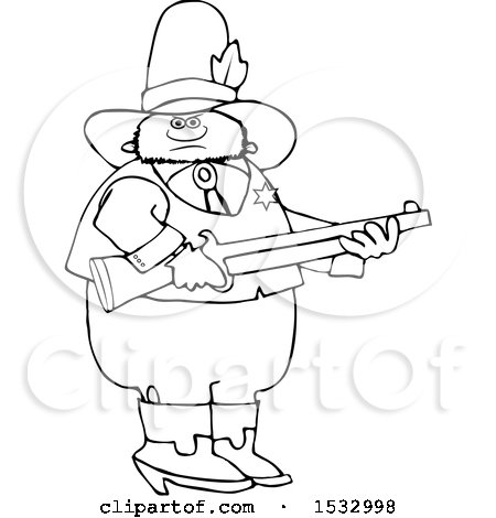 Clipart of a Black and White Sheriff Holding a Rifle - Royalty Free Vector Illustration by djart
