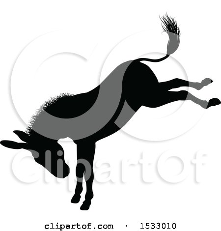 Clipart of a Black Silhouetted Donkey Bucking - Royalty Free Vector Illustration by AtStockIllustration