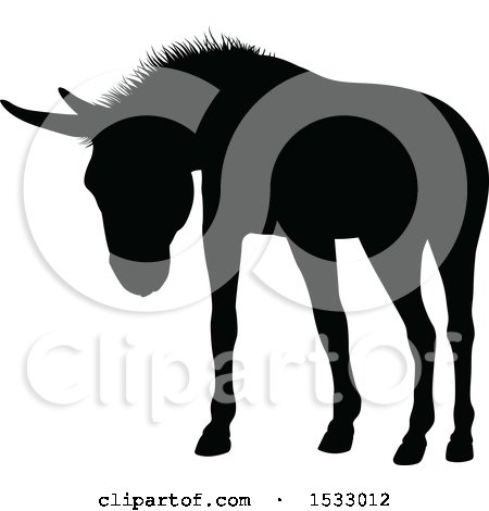 Clipart of a Black Silhouetted Donkey - Royalty Free Vector Illustration by AtStockIllustration
