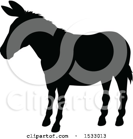 Clipart of a Black Silhouetted Donkey - Royalty Free Vector Illustration by AtStockIllustration