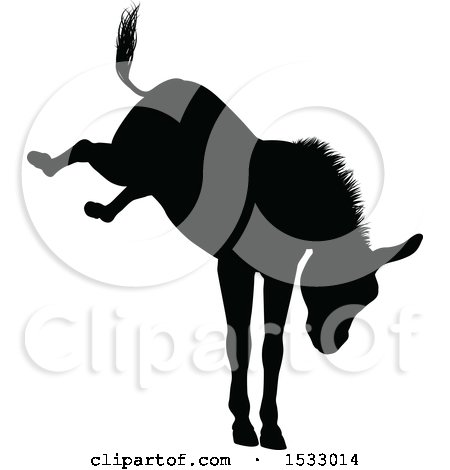 Clipart of a Black Silhouetted Donkey Bucking - Royalty Free Vector Illustration by AtStockIllustration