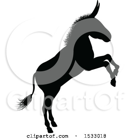 Clipart of a Black Silhouetted Donkey Rearing - Royalty Free Vector Illustration by AtStockIllustration