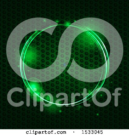 Clipart of a Green Circle over Textured Metal - Royalty Free Vector Illustration by elaineitalia