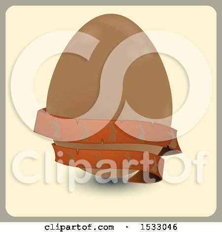 Clipart of a Chocolate Easter Egg with a Banner on Tan - Royalty Free Vector Illustration by elaineitalia