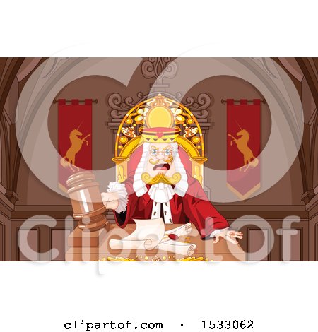 Clipart of a King Judge Banging a Gavel - Royalty Free Vector Illustration by Pushkin