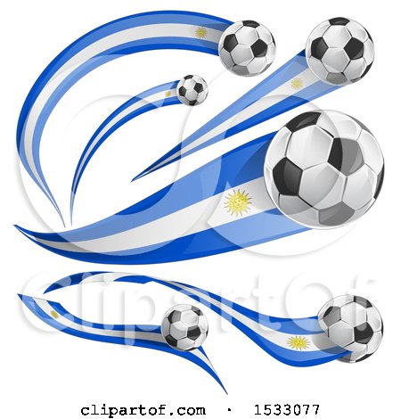 Clipart of 3d Soccer Balls and Uruguayan Flags - Royalty Free Vector Illustration by Domenico Condello