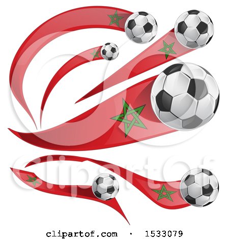 Clipart of 3d Soccer Balls and Moroccan Flags - Royalty Free Vector Illustration by Domenico Condello