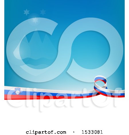 Clipart of a Slovenia Ribbon Flag over a Blue and White Background - Royalty Free Vector Illustration by Domenico Condello