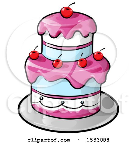 Clipart of a Layered Cake with Cherries - Royalty Free Vector Illustration by Domenico Condello
