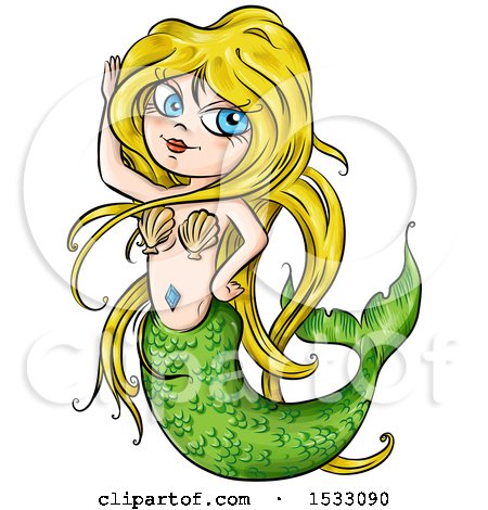 Clipart of a Blue Eyed Blond Haired Mermaid - Royalty Free Vector Illustration by Domenico Condello