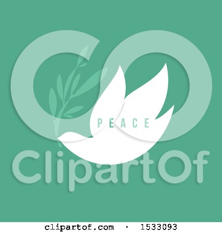 Clipart of a White Peace Dove with an Olive Branch on a Green Background - Royalty Free Vector Illustration by elena