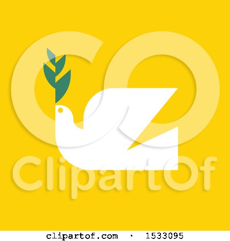 Clipart of a White Peace Dove with an Olive Branch on a Yellow Background - Royalty Free Vector Illustration by elena