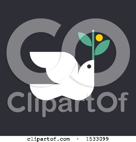 Clipart of a White Peace Dove with an Olive Branch on a Black Background - Royalty Free Vector Illustration by elena