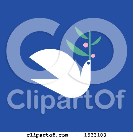 Clipart of a White Peace Dove with an Olive Branch on a Blue Background - Royalty Free Vector Illustration by elena