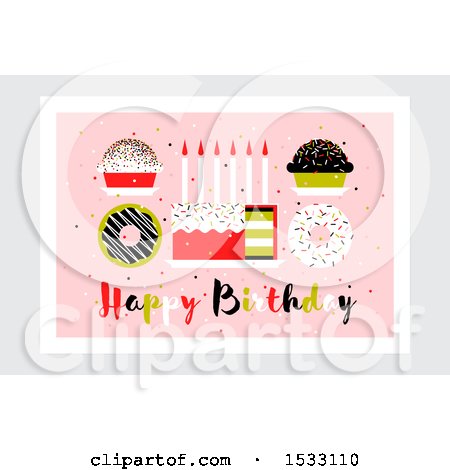 Clipart of a Happy Birthday Design with Cakes and Donuts - Royalty Free Vector Illustration by elena