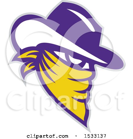 Clipart of a White Yellow and Purple Cowboy Outlaw in a Bandana - Royalty Free Vector Illustration by patrimonio