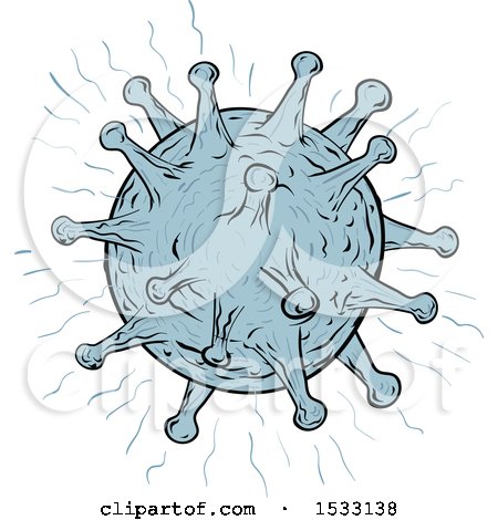 Clipart of a Sketched Blue Virus - Royalty Free Vector Illustration by patrimonio