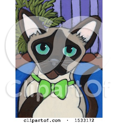 Clipart of a Painting of a Siamese Cat Wearing a Bowtie - Royalty Free Illustration by Maria Bell