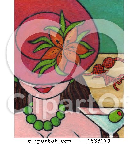Clipart of a Painting of a Topless Woman Holding a Cocktail - Royalty Free Illustration by Maria Bell