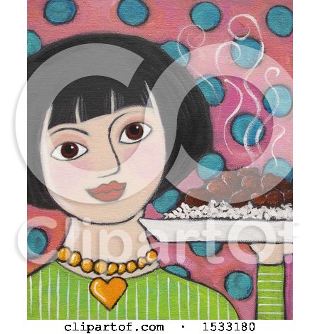 Clipart of a Painting of a Woman Holding a Hote Plate of Adobo - Royalty Free Illustration by Maria Bell