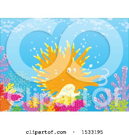 Clipart of a Nudibranch Sea Slug on a Coral Reef - Royalty Free Vector Illustration by Alex Bannykh