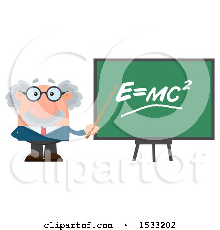 Clipart of a Male Science Professor Discussing Physics Holding a Pointer Stick to a Chalkboard - Royalty Free Vector Illustration by Hit Toon