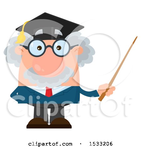 Clipart of a Male Science Professor Wearing a Graduate Cap and Holding a Pointer Stick - Royalty Free Vector Illustration by Hit Toon