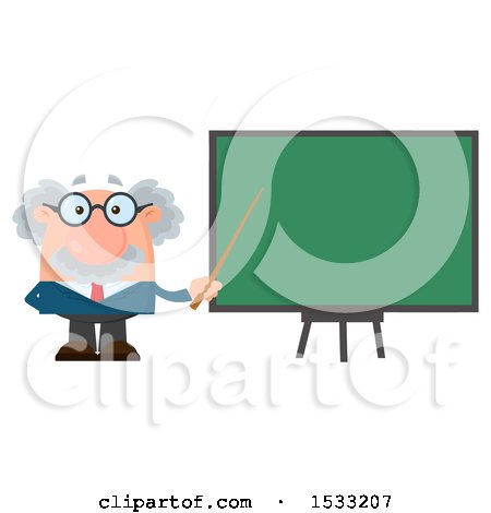 Clipart of a Male Science Professor Holding a Pointer Stick to a Chalkboard - Royalty Free Vector Illustration by Hit Toon